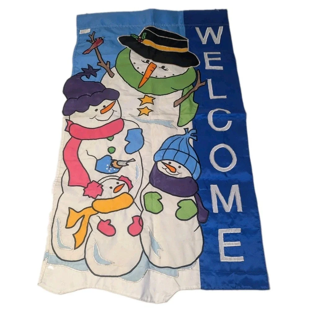 Vintage Y2K Christmas Snowman Family Outdoor Garden Flag 26